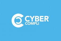 cybercompli logo, whiteout on blue background