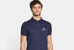 man wearing reynolds poloshirt design