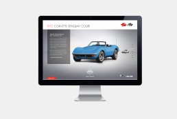 Desktop monitor showcasing a 1972 Blue Vintage Chevrolet Corvette Stingray Coupe